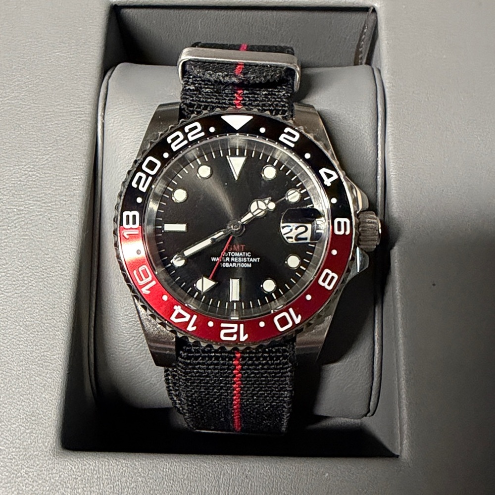 Handmade Automatic Black and Red gmt Watch